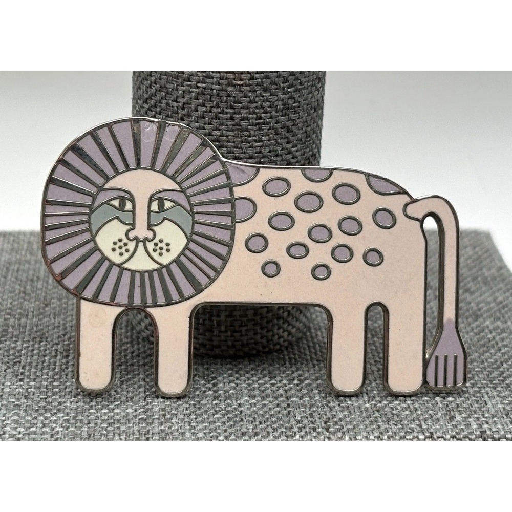 Vintage Laurel Burch Leonardo Lion Pink Lavender Enamel Silver Tone Brooch Pin